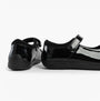 Hush Puppies CHRISTINA PATENT JUNIOR Girls Shoes Black side view showcasing patent leather and touch fastening.