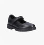 Hush Puppies TANYA Girls Leather School Shoes Black side view showing the round toe and touch fasten closure.