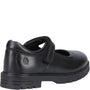 Hush Puppies TANYA Girls Leather School Shoes Black side view showing touch fasten strap and stylish round toe.