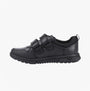Hush Puppies SPENCER Boys Shoes Black side view featuring leather upper, touch fasten closure, and rubber sole.