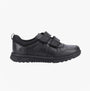 Hush Puppies SPENCER Boys Shoes Black side view featuring leather upper, touch fasten closure, and rubber sole.