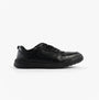 Hush Puppies SHANE SENIOR Boys Shoes Black side view featuring leather upper, lace-up closure, and flat sole.