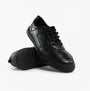 Hush Puppies SHANE SENIOR Boys Shoes Black side view showcasing lace-up design and low top silhouette.