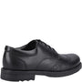Hush Puppies BRIAN SENIOR Boys Shoes Black side view featuring leather upper and lace-up closure.