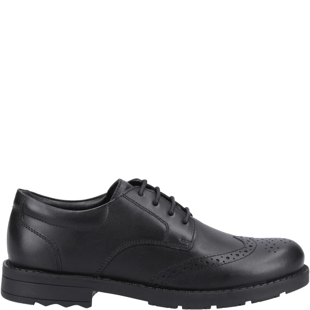 Hush Puppies BRIAN SENIOR Boys Shoes Black side view showing leather upper and lace-up design.