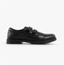 Hush Puppies BARRY Boys School Shoes Black side view showcasing leather upper and touch fastening closure.