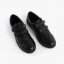 Hush Puppies BARRY Boys School Shoes Black top view showing leather upper and touch fasten straps.
