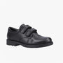 Hush Puppies BARRY Boys Leather School Shoes Black side view featuring touch fastening and round toe.