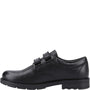 Hush Puppies BARRY Boys School Shoes Black side view, leather upper, touch fasten, round toe, low heel.