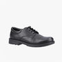 Hush Puppies BRUNO Boys Leather School Shoes Black side view showing lace-up closure and round toe design.