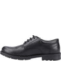 Hush Puppies BRUNO Boys Leather School Shoes Black side view, showcasing premium leather finish and lace-up design.