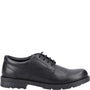 Hush Puppies BRUNO Boys Leather School Shoes Black side view showcasing the lace-up design and low-top profile.
