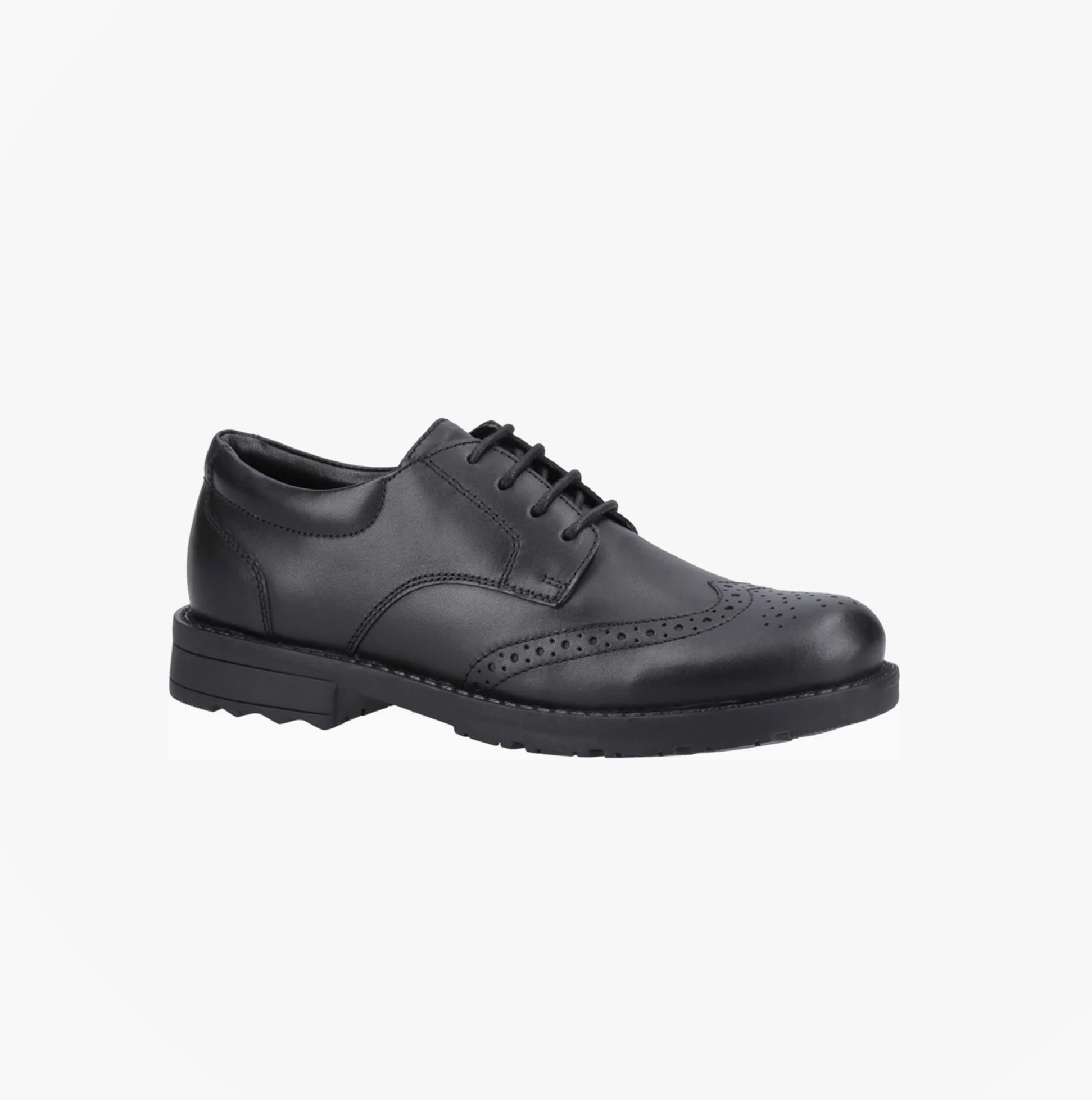Hush Puppies BRIAN SENIOR Boys Shoes Black side view showing lace-up closure and round toe design.