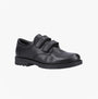 Hush Puppies BARRY Boys School Shoes Black side view showing leather upper and touch fasten straps.