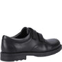 Hush Puppies BARRY Boys School Shoes Black side view showing leather upper and touch fasten design.