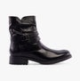 Hush Puppies PIPER Womens Boots Black side view with zip closure and block heel, showcasing leather upper and textile lining.