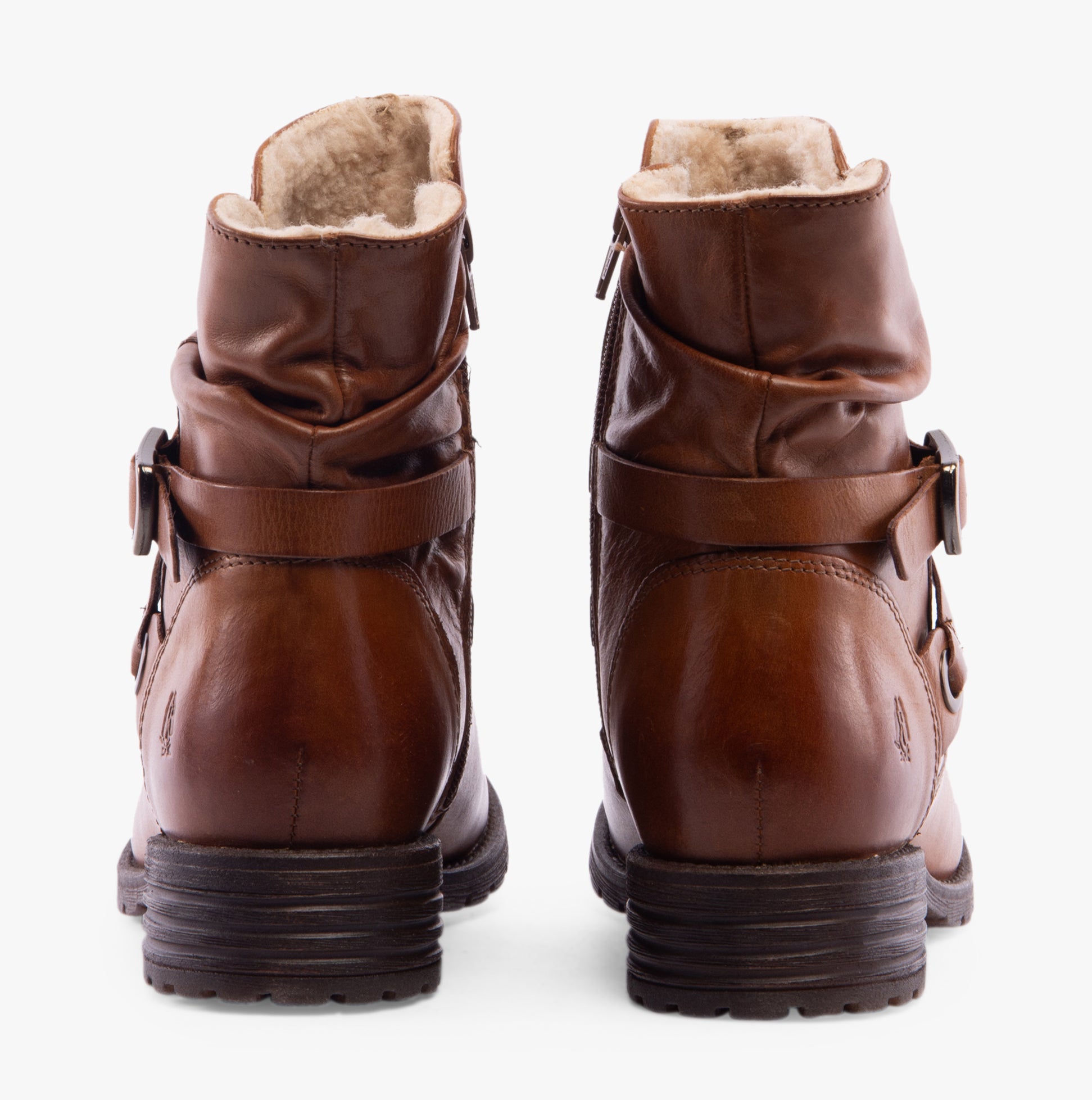 Hush Puppies PIPER Womens Boots Tan rear view showcasing leather upper and warm lining.