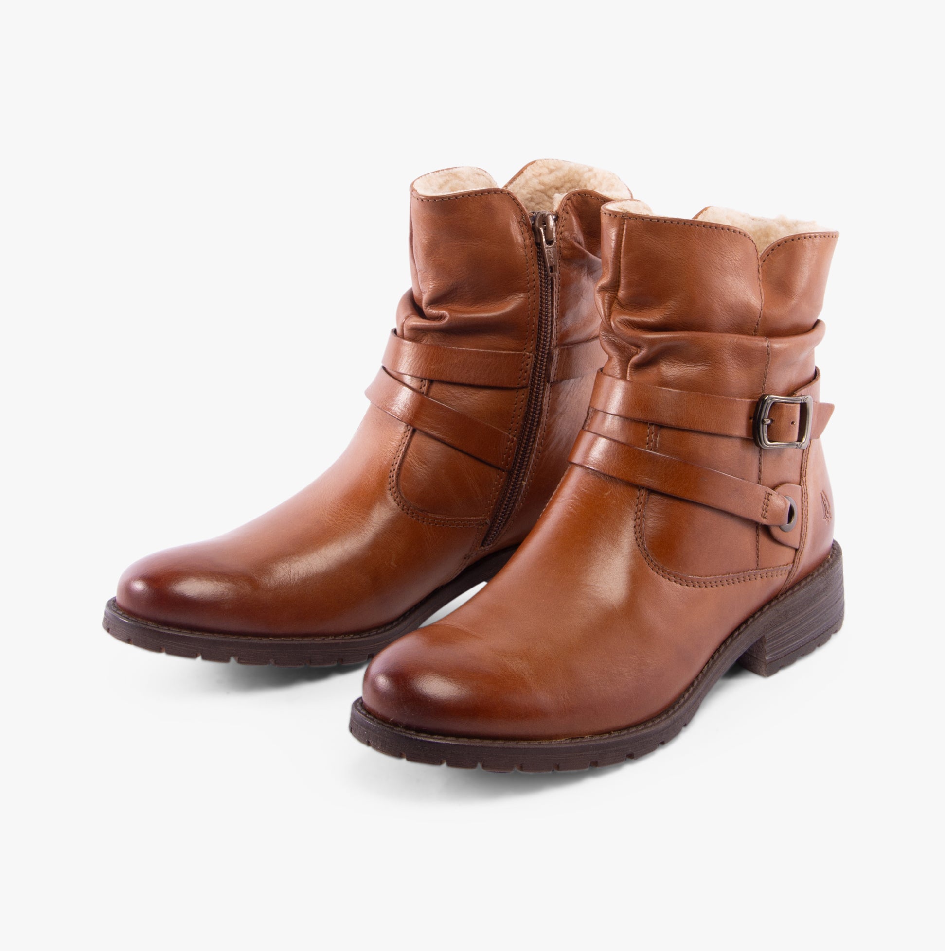 Hush Puppies PIPER Womens Boots Tan side view showing leather upper, zip closure, and warm lining design.