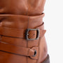 Hush Puppies PIPER Womens Boots Tan detail view showing leather texture and buckle design.