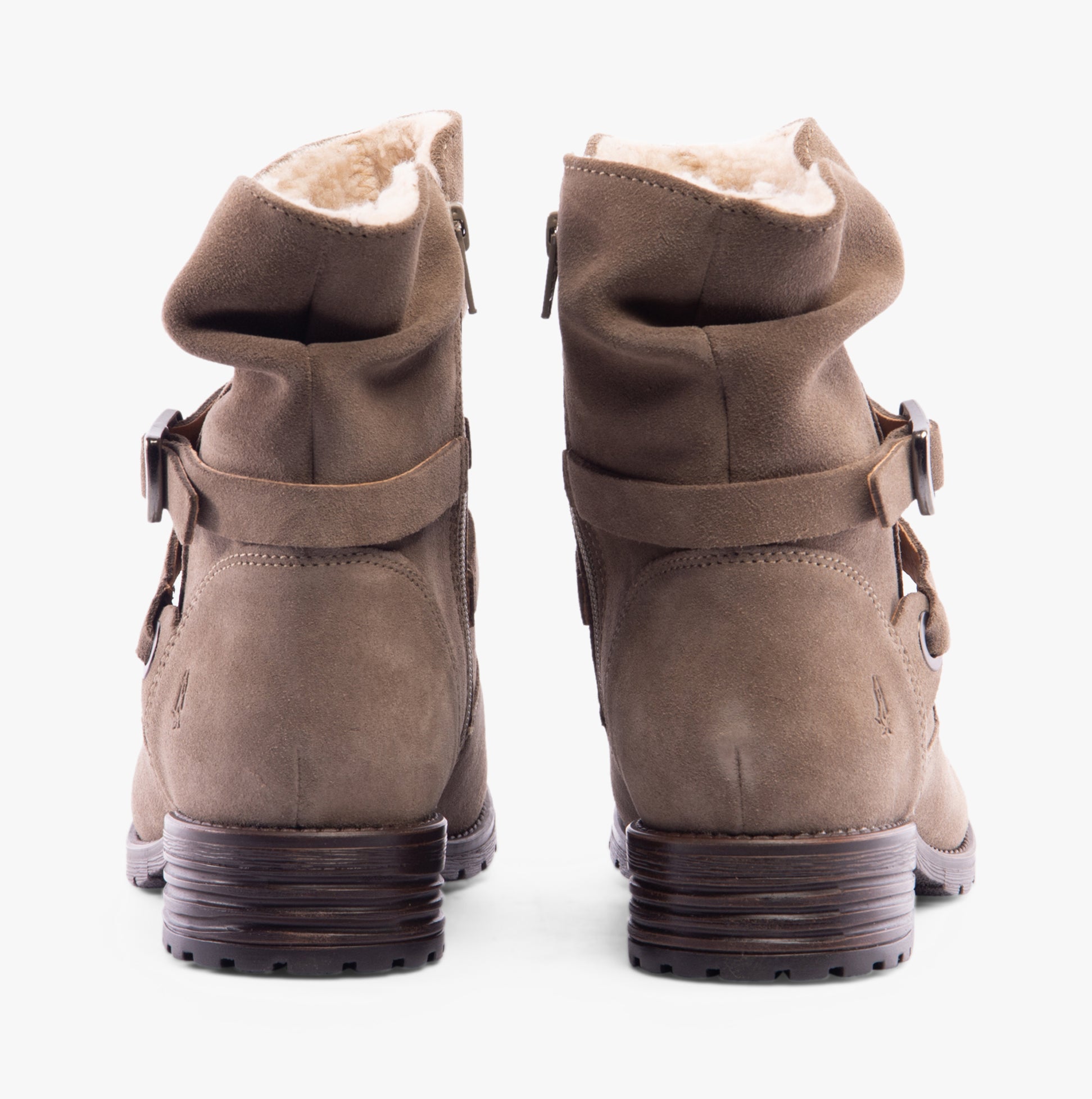 Hush Puppies PIPER Womens Boots Taupe back view showcasing the design, zippers, and warm lining of the ankle boots.