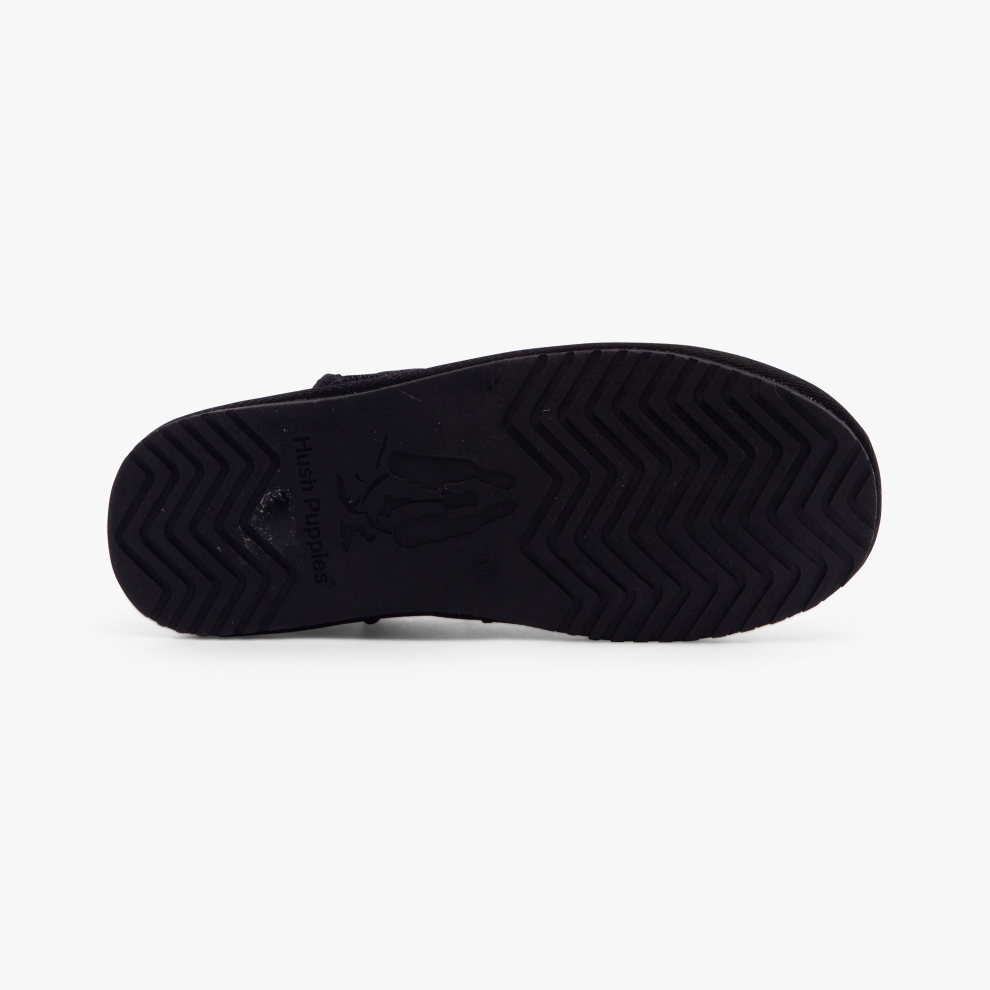 Hush Puppies ASHANTI Womens Slippers Black bottom view showing TPR sole with grip pattern.