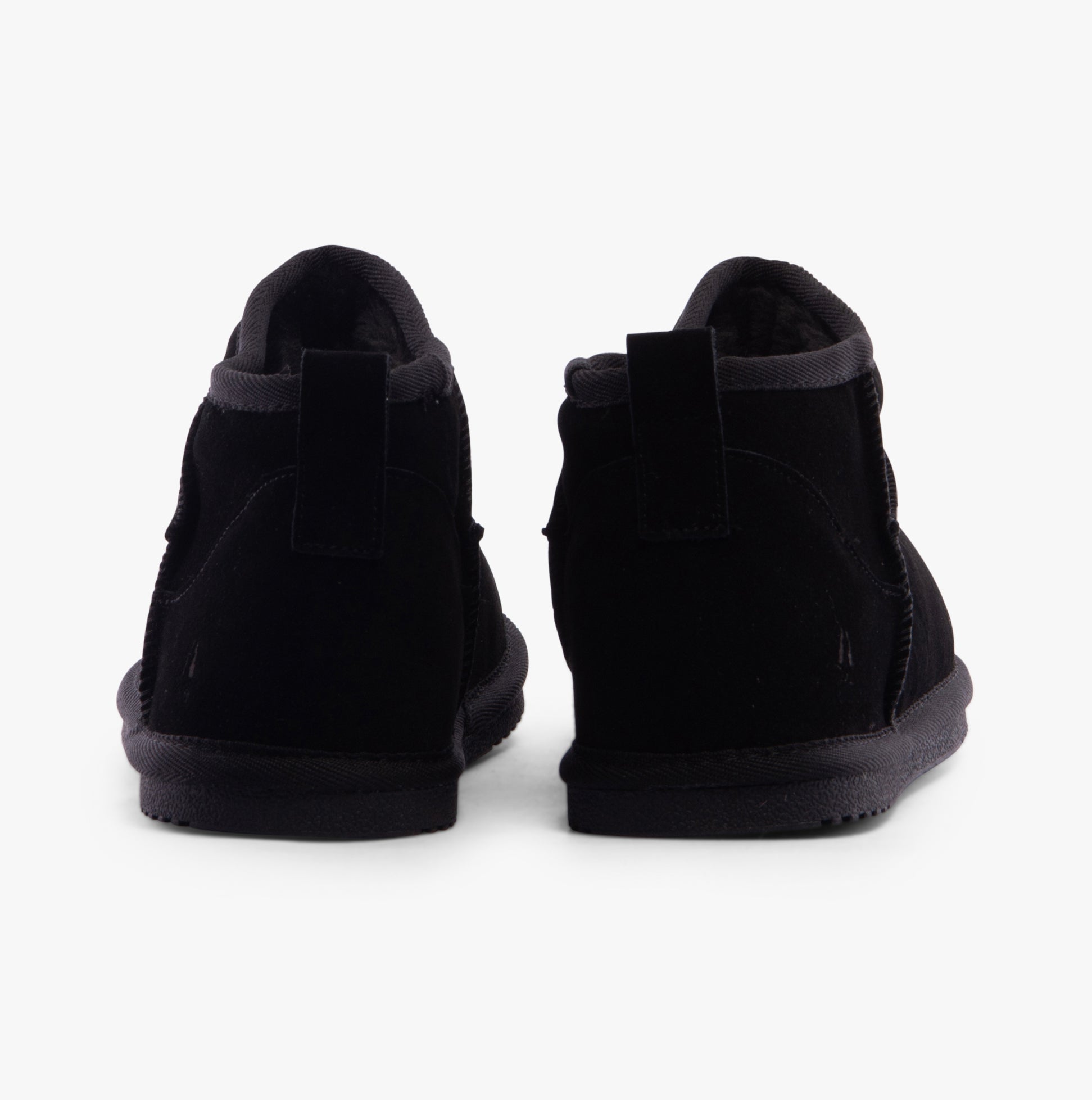 Hush Puppies ASHANTI Womens Slippers Black rear view showing black suede and faux fur lining