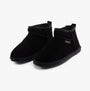 Hush Puppies ASHANTI Womens Slippers Black side view showing black suede slipper boots with faux fur lining.