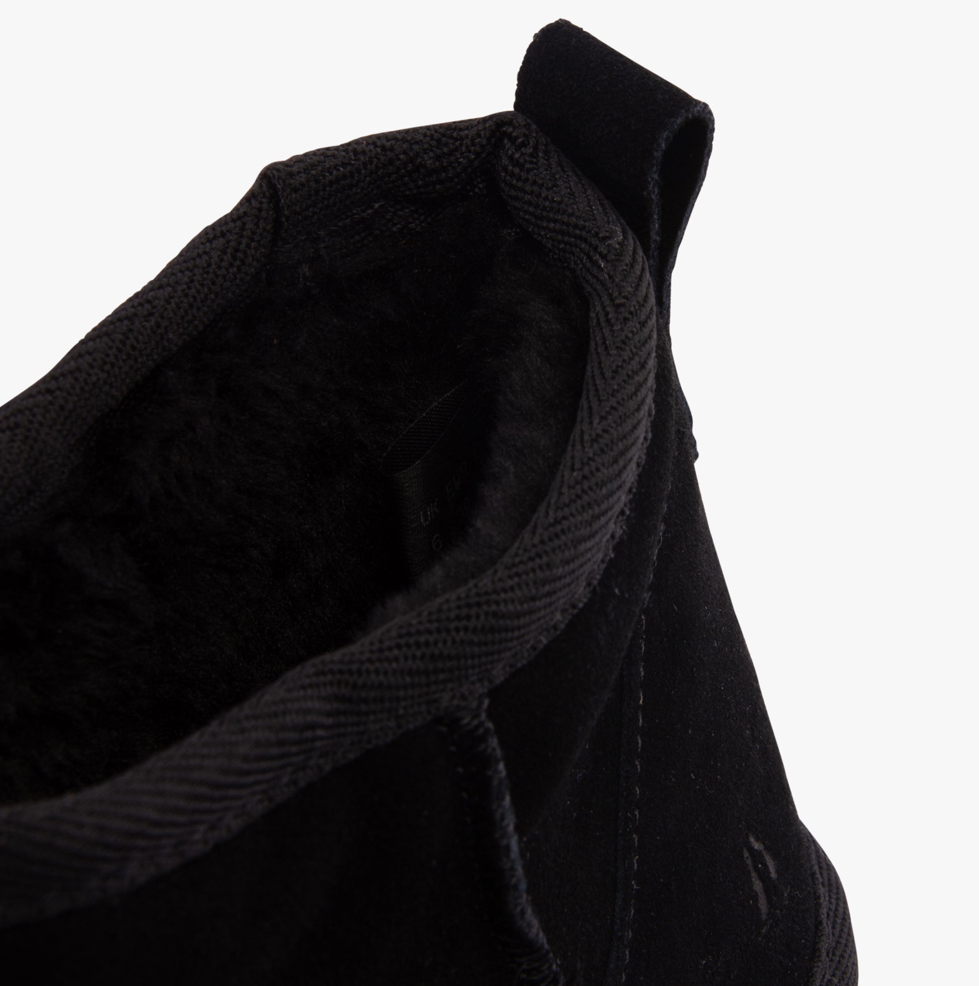 Hush Puppies ASHANTI Womens Slippers Black detail view showing soft faux fur lining and suede upper.