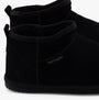 Hush Puppies ASHANTI Womens Slippers Black side view, showing suede upper and faux fur lining, perfect for comfort and warmth.
