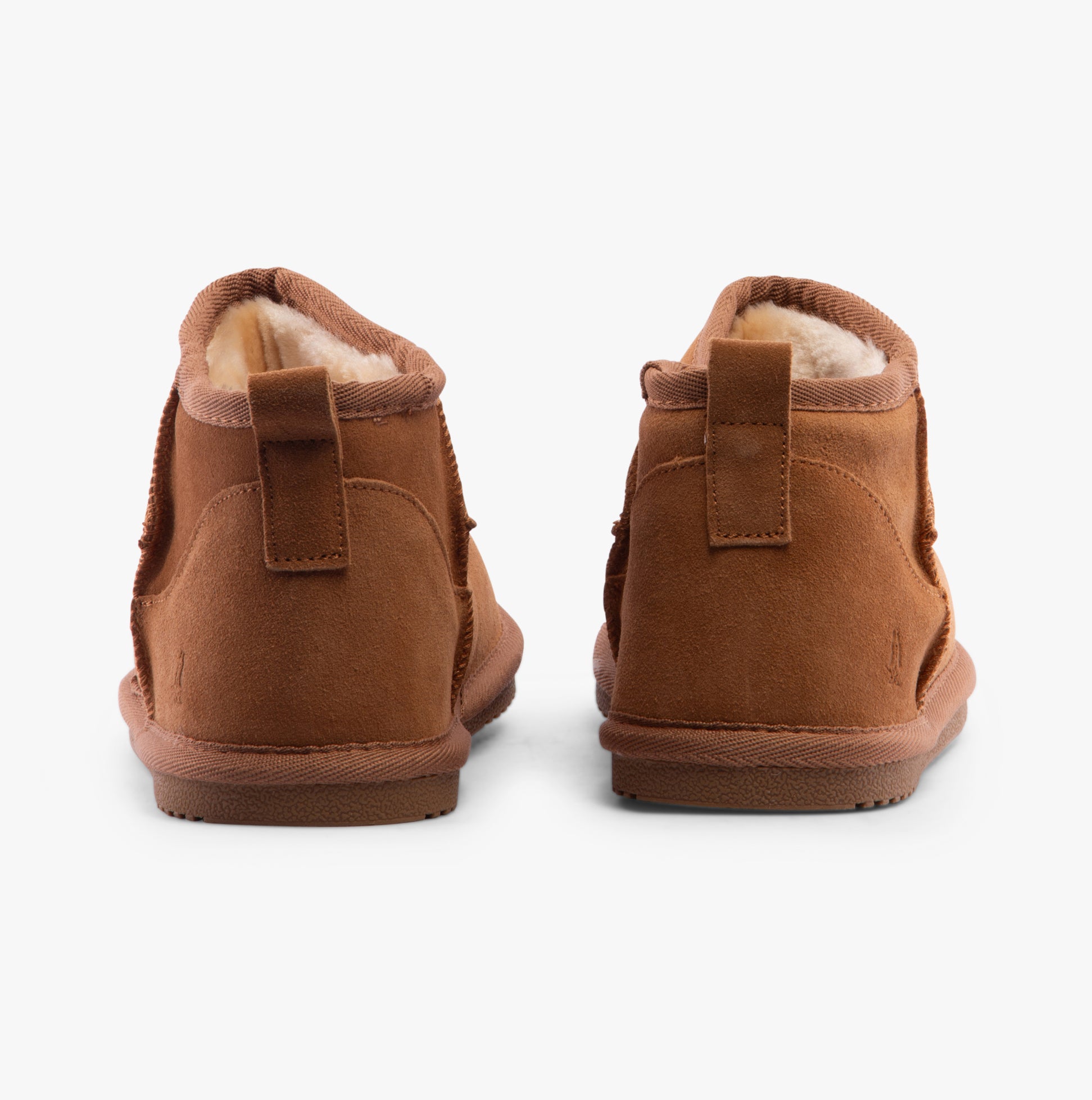 Hush Puppies ASHANTI Womens Slippers Tan back view showing suede upper and faux fur lining.