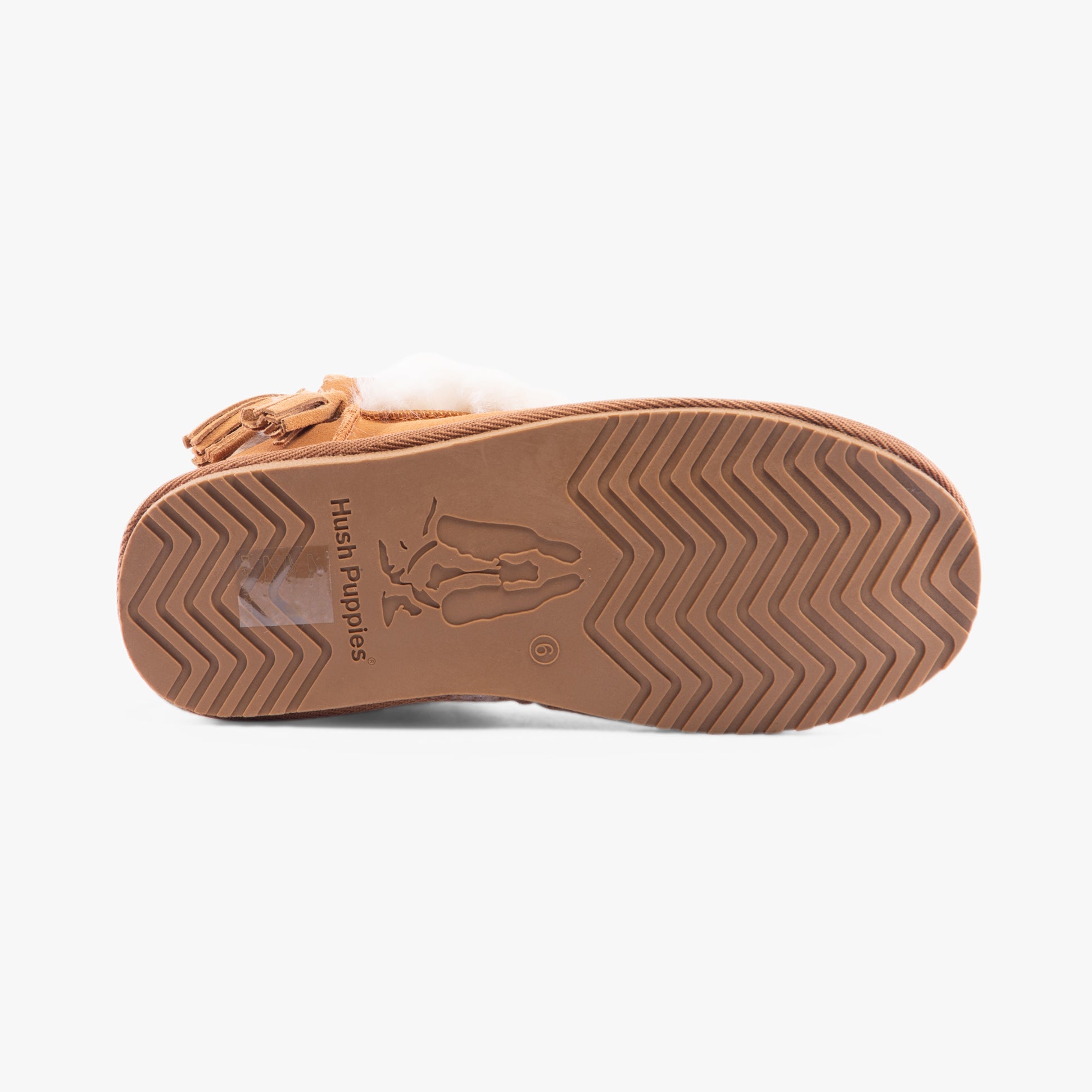Hush Puppies AYANA Womens Slippers Tan bottom view showing TPR sole with traction pattern.