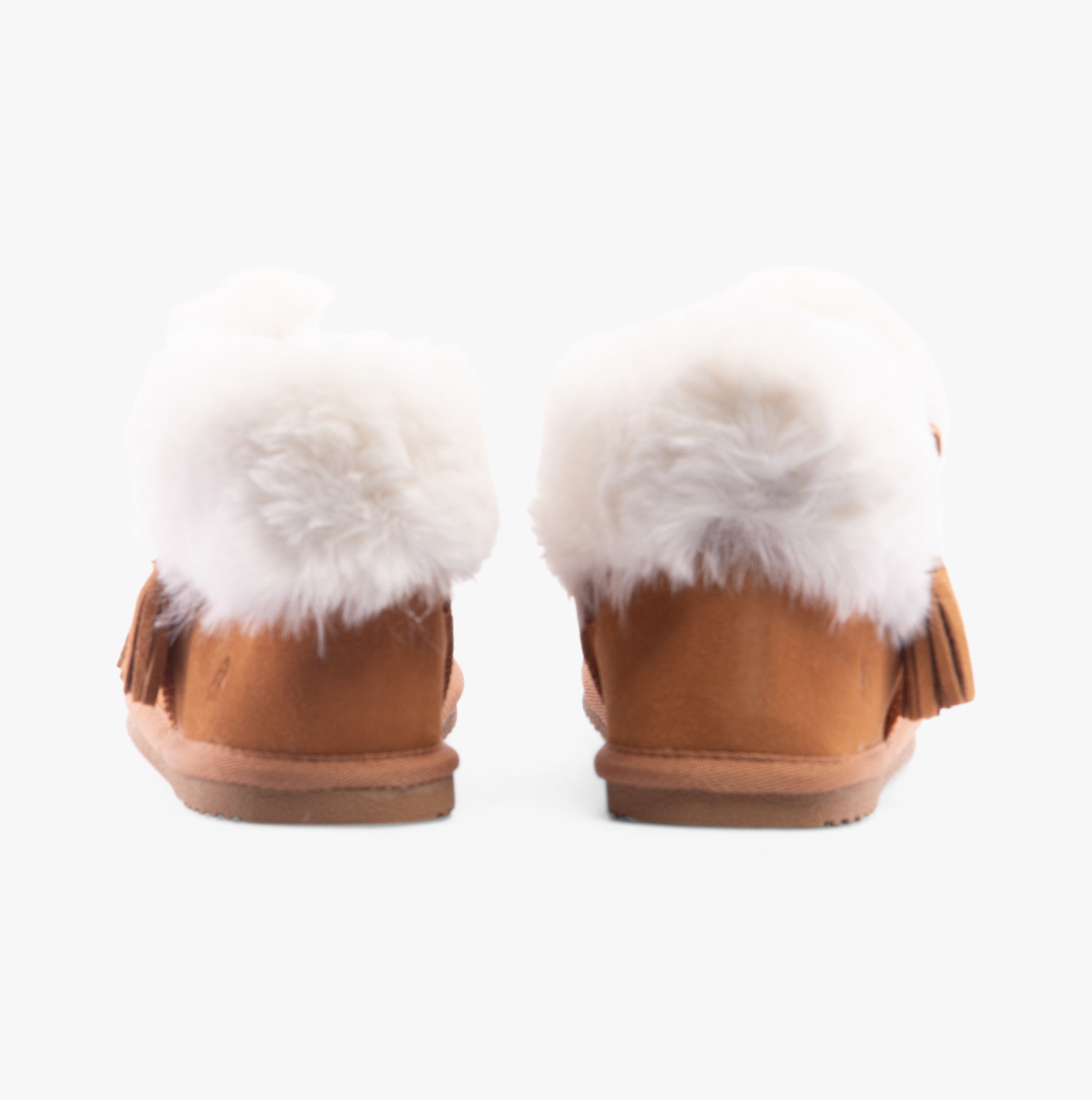 Hush Puppies AYANA Womens Slippers Tan back view showing soft faux fur lining and suede upper.