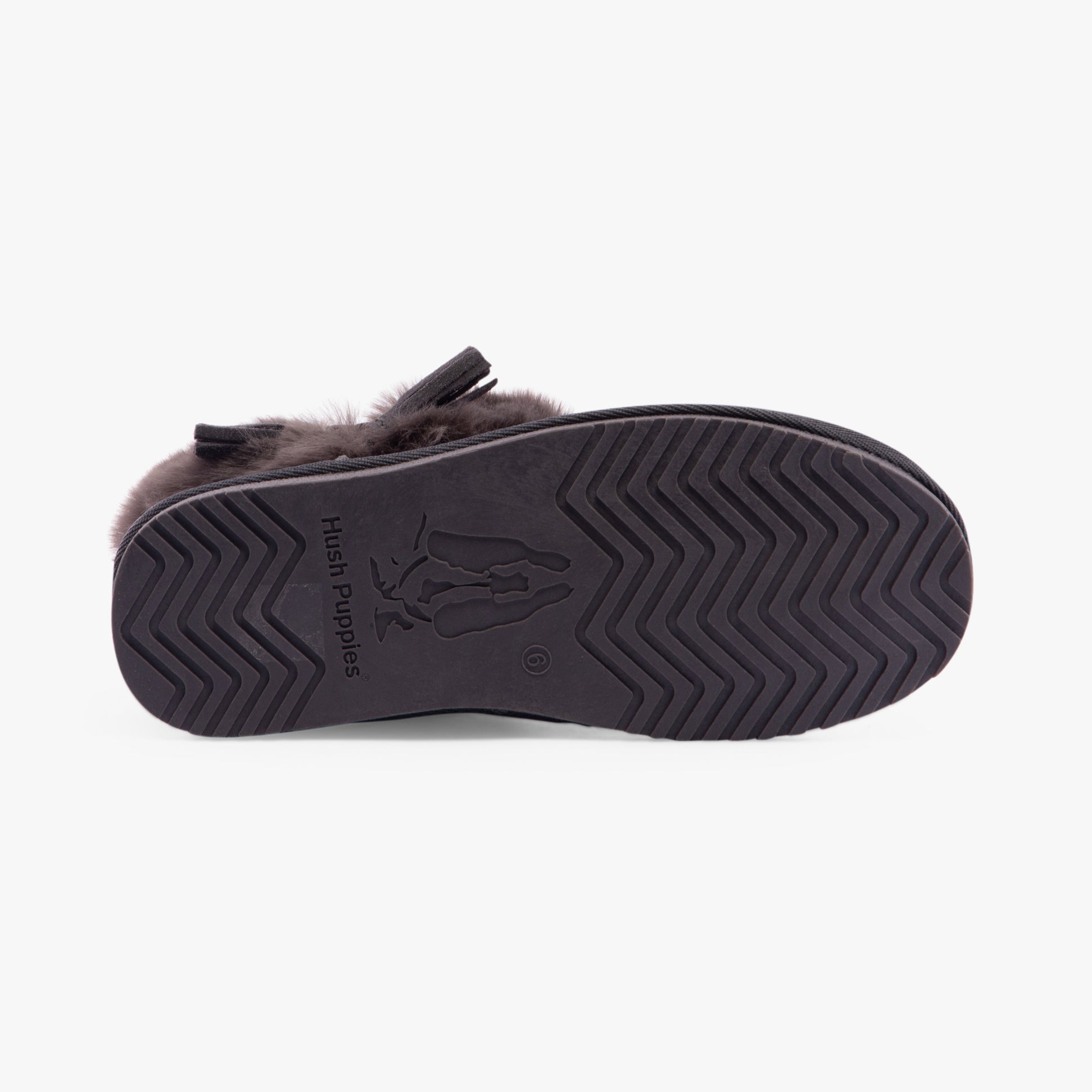 Hush Puppies AYANA Womens Slippers Grey bottom view showcasing the TPR sole with unique tread pattern.