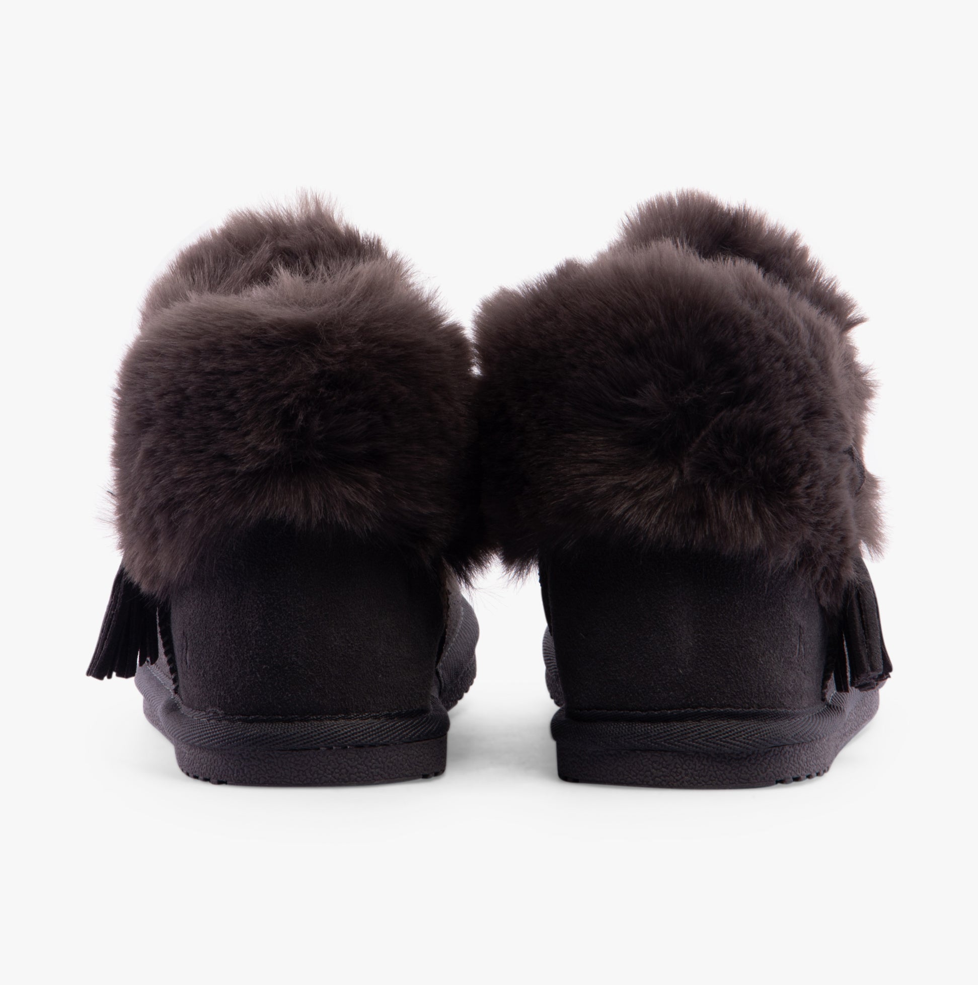 Hush Puppies AYANA Womens Slippers Grey rear view showcasing faux fur lining and suede upper.