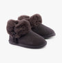 Hush Puppies AYANA Womens Slippers Grey side view showcasing suede upper and faux fur lining.