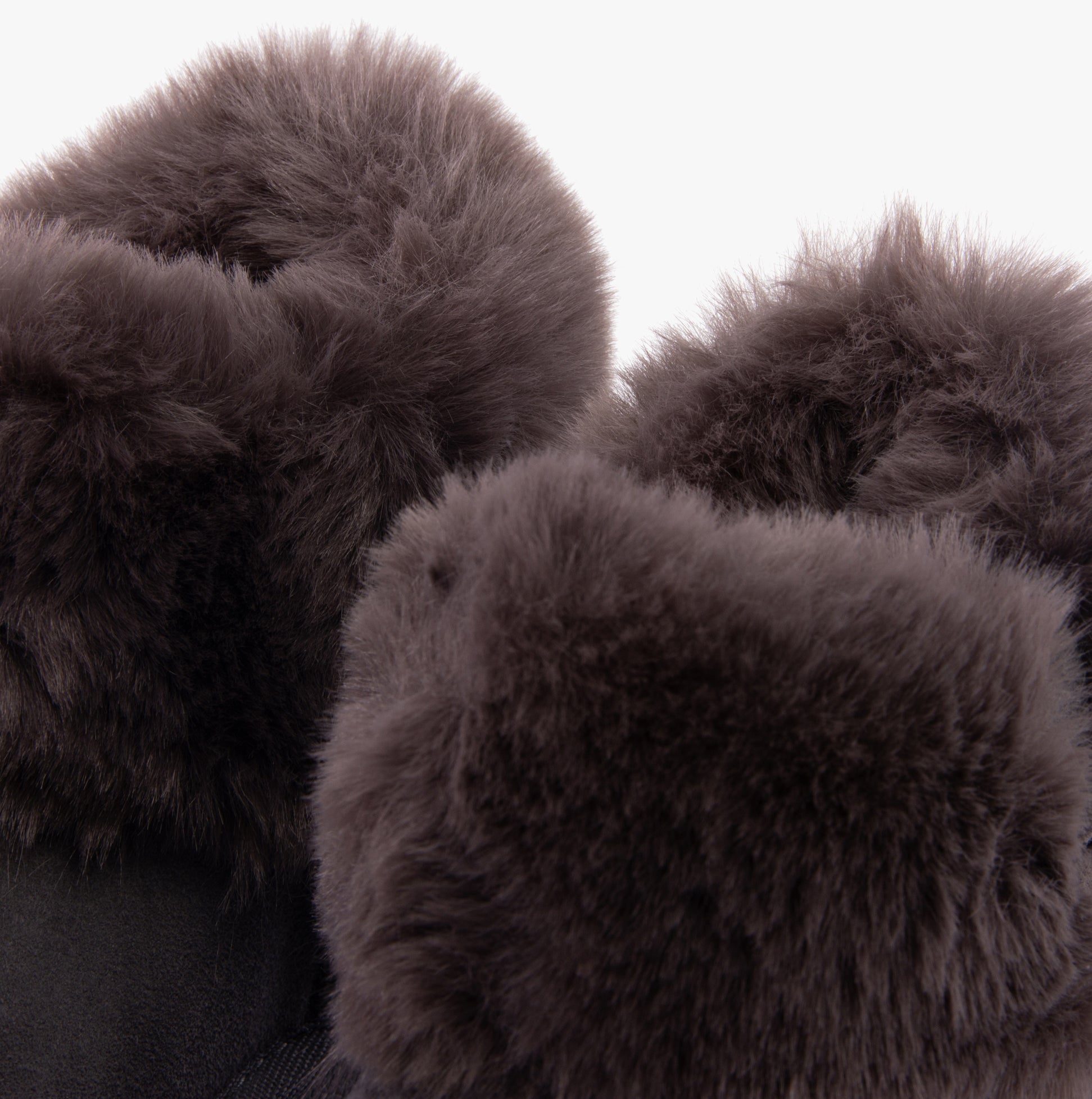Hush Puppies AYANA Womens Slippers Grey close-up detail view of faux fur lining.