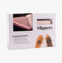 Hush Puppies ARIEL Womens Slippers Blush in gift box with details on suede upper and faux fur lining, side view.