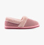 Hush Puppies ARIEL Womens Slippers Blush side view showcasing suede upper and faux fur lining.
