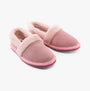 Hush Puppies ARIEL Womens Slippers Blush front view showing suede upper and faux fur lining.