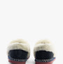Hush Puppies ARIEL Womens Slippers Navy rear view showcasing plush faux fur lining and decorative sole.