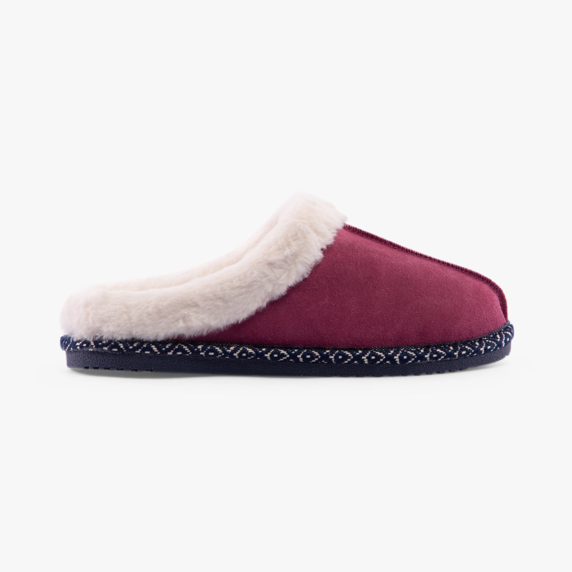 Hush Puppies AMARA Womens Slippers Pink side view showing soft suede upper and faux fur lining.