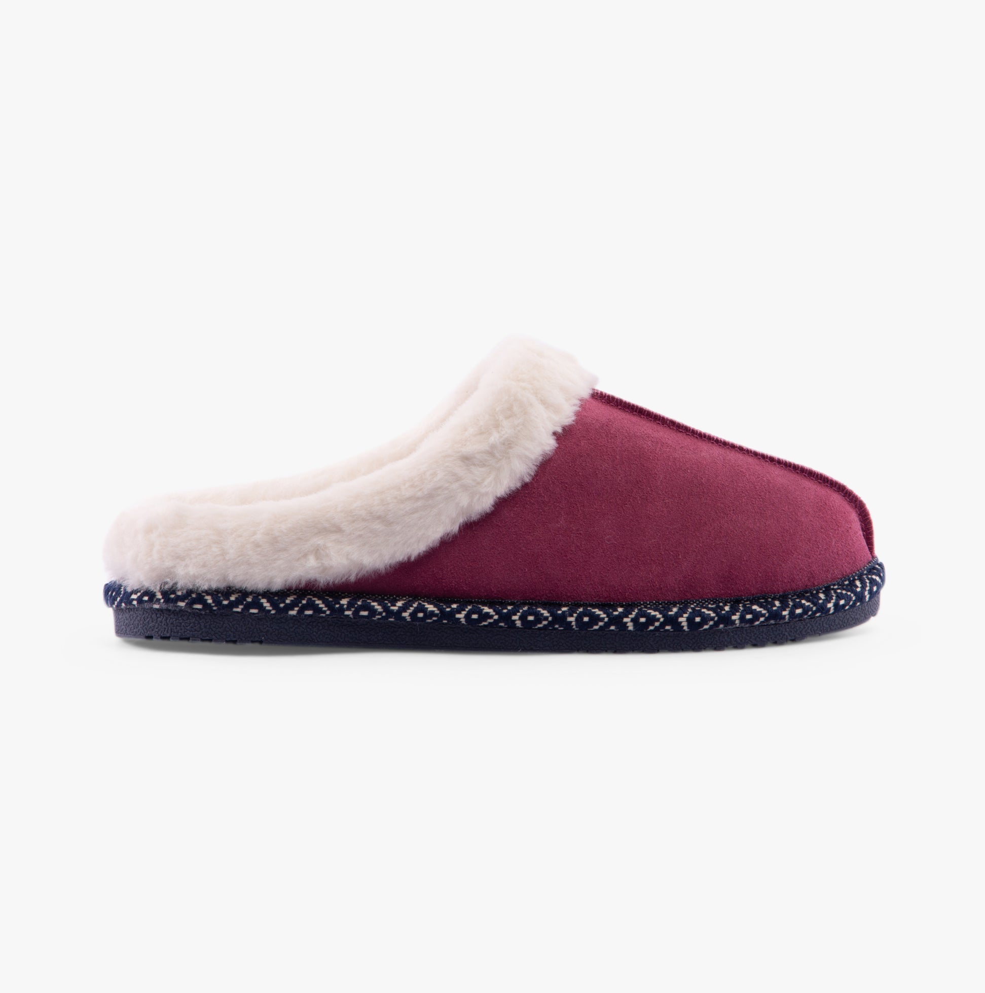 Hush Puppies AMARA Womens Slippers Pink side view showing soft suede upper and faux fur lining.
