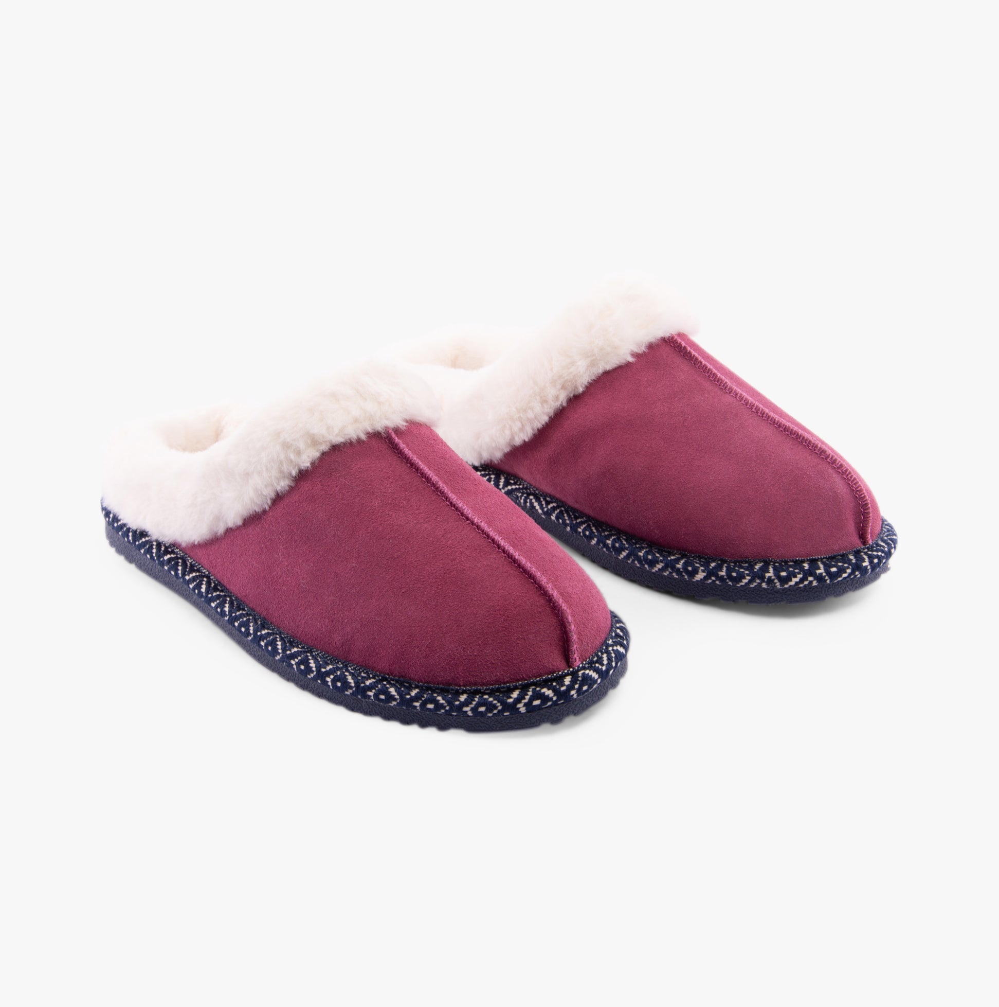 Hush Puppies AMARA Womens Slippers Pink side view showcasing suede upper and faux fur lining.