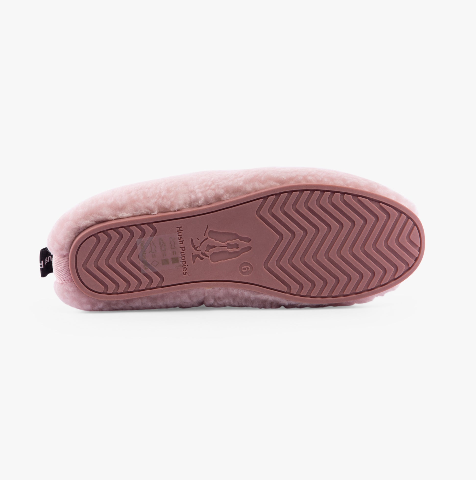 Hush Puppies EMILY Womens Slippers Blush bottom view showcasing TPR sole and faux fur upper design.