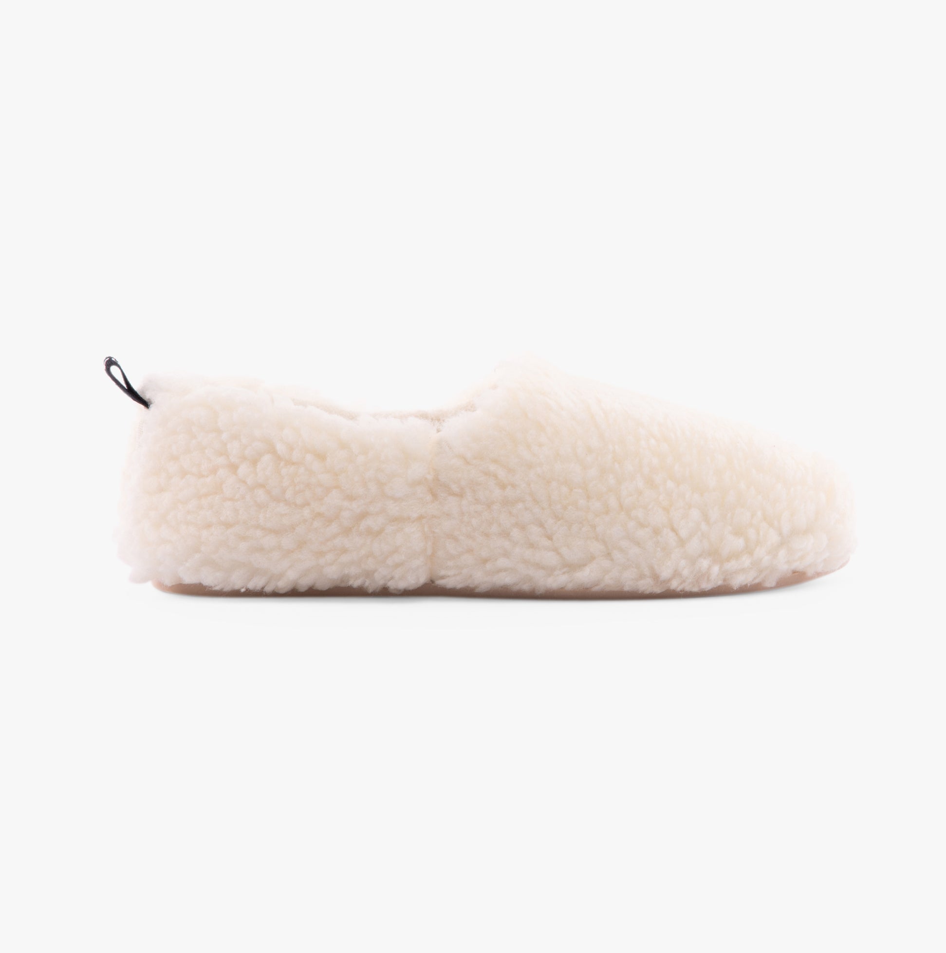 Hush Puppies EMILY Womens Slippers Cream side view showing faux fur upper and round toe design.