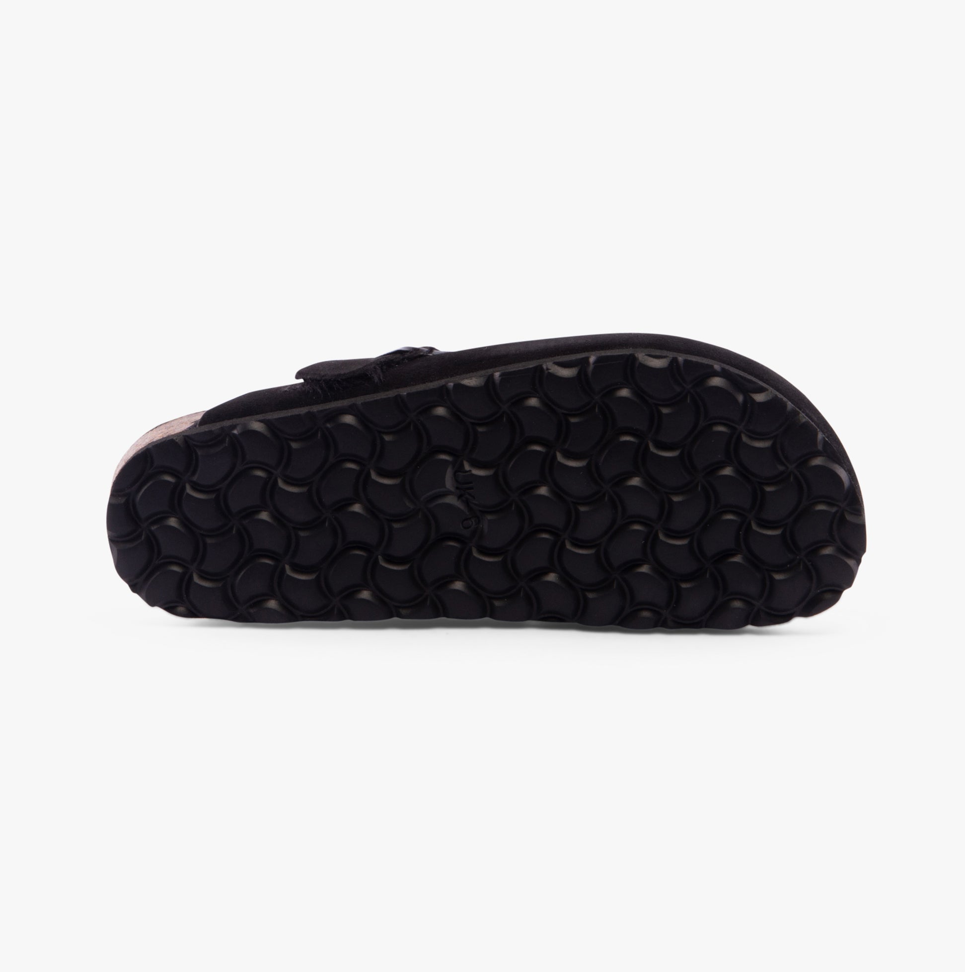 Hush Puppies JADE Womens Slippers Black bottom view showcasing the textured EVA sole.