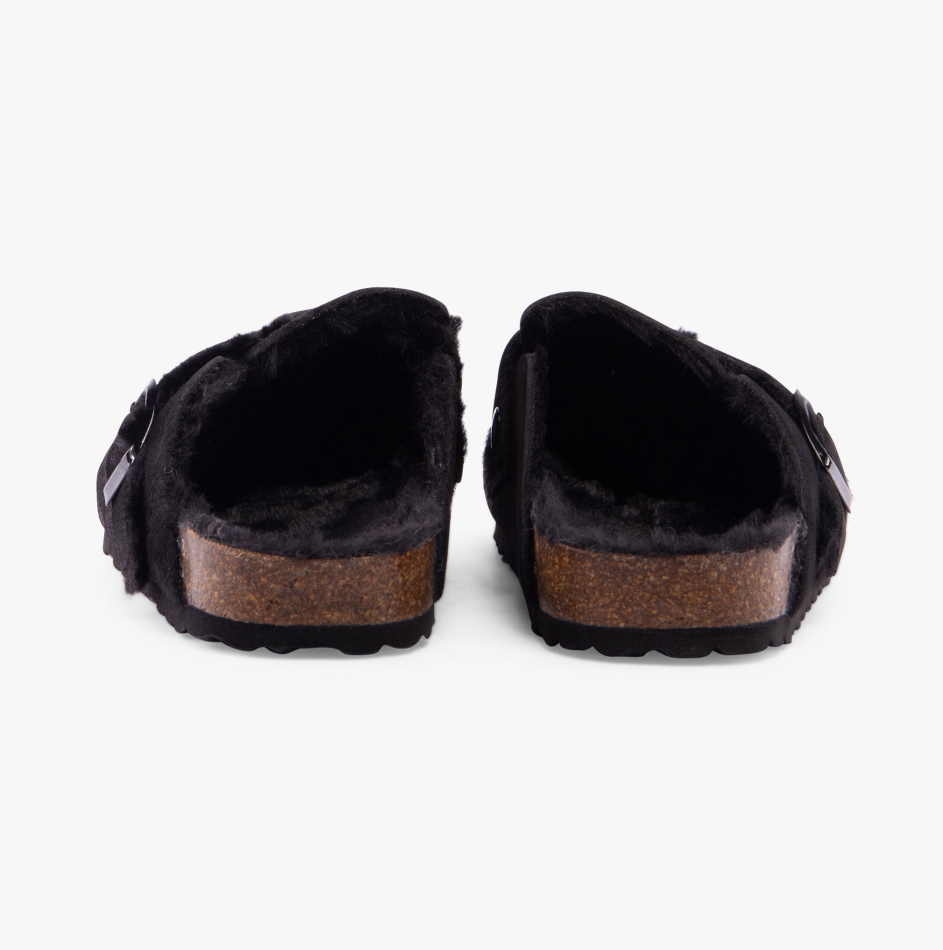 Hush Puppies JADE Womens Slippers Black back view showing the cozy interior and flat sole design.