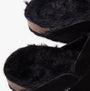 Hush Puppies JADE Womens Slippers Black detail view of wool lining and suede upper.