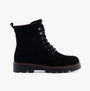 Hush Puppies AURELIA Womens Boots Black side view featuring lace-up closure, suede upper, and fleece lining.
