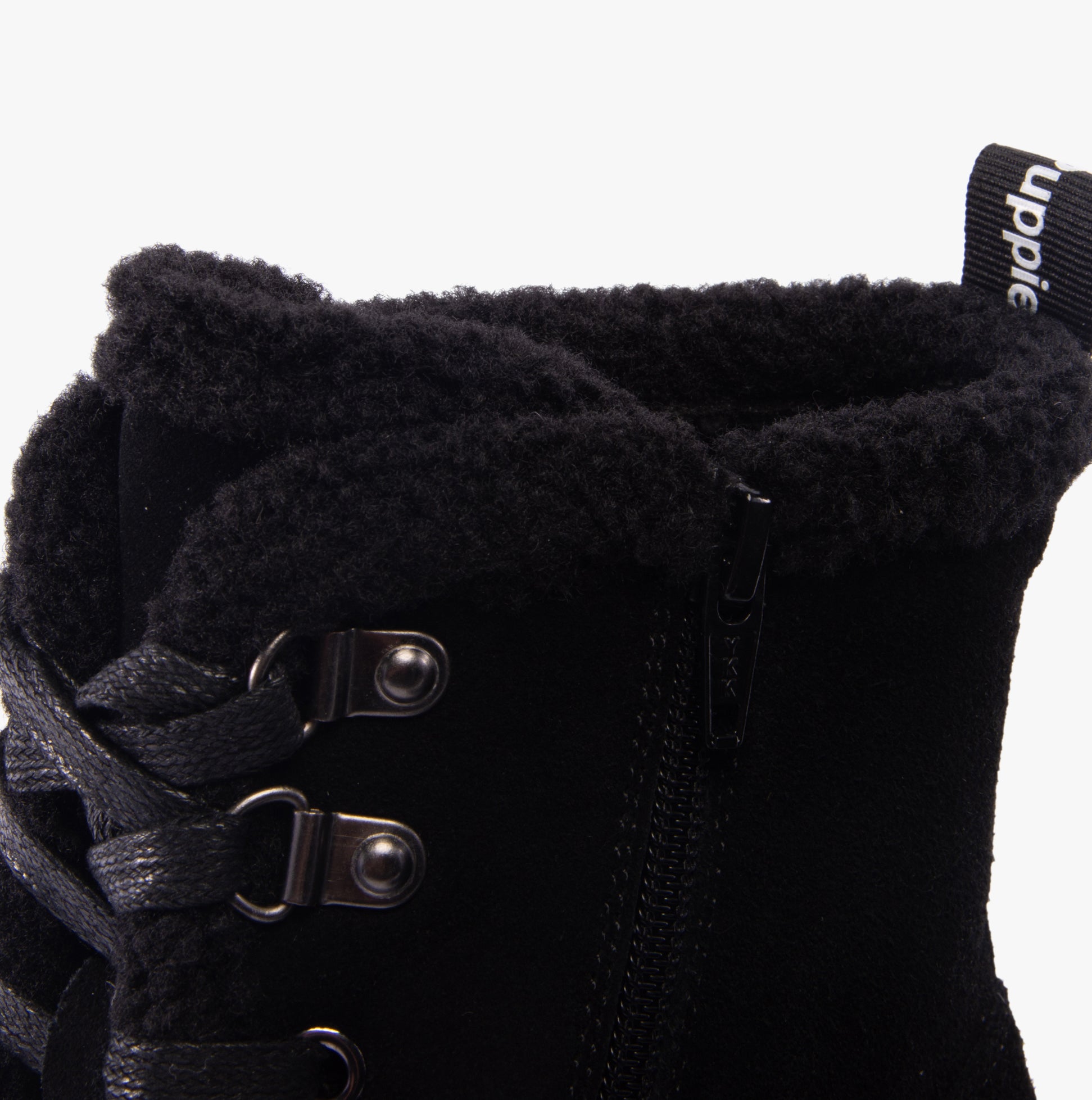 Hush Puppies AURELIA Womens Boots Black detail view showing comfort fleece lining and lace-up design